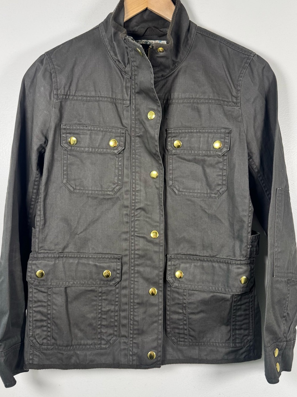J CREW Relaxed Boyfriend Field Jacket Women’s Small P Waxed Cotton Canvas Green